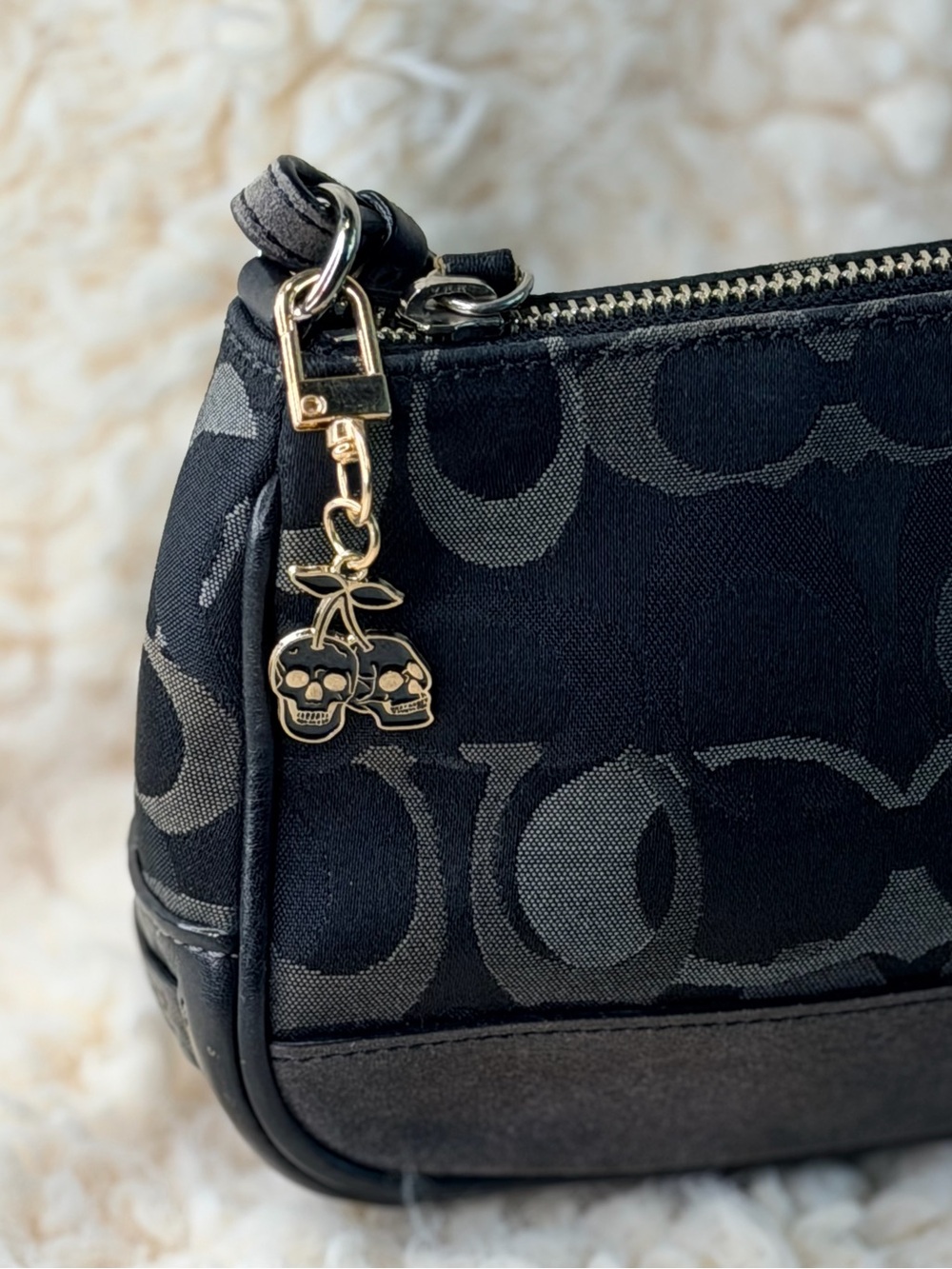 NWT Y2K Goth Skull Cherry Bag Charm Purse Pendant Gold Tone Hardware Halloween